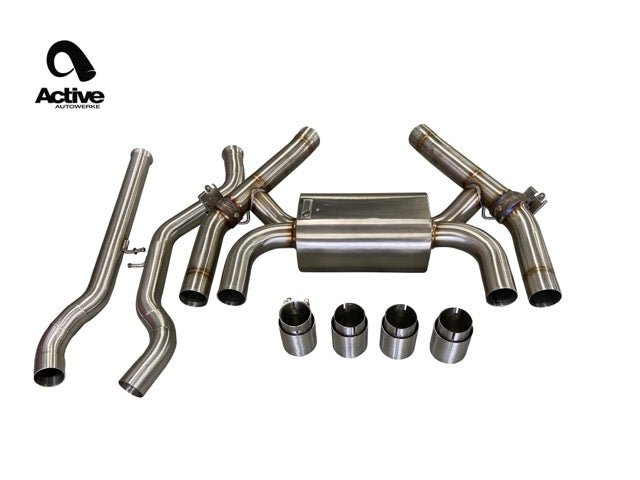 F87 M2C Valved Rear Axle-back Exhaust w carbon fiber over black tips