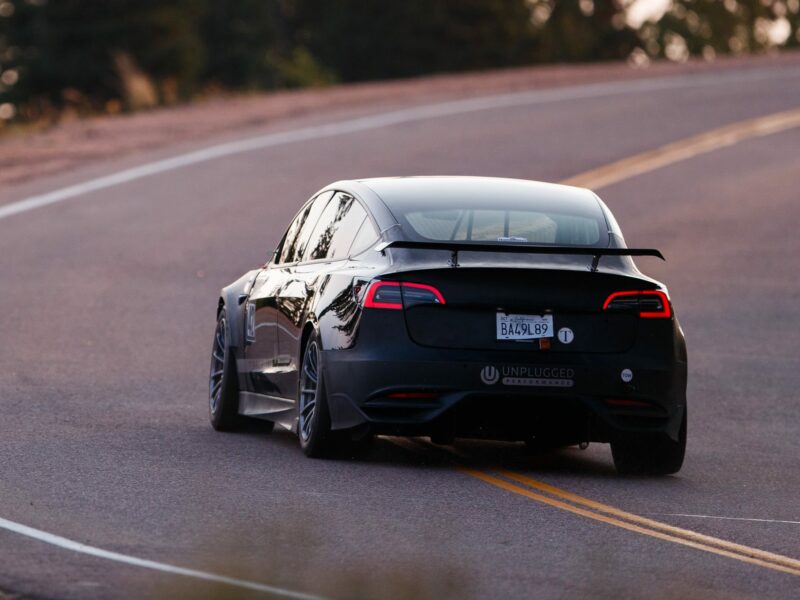 Unplugged Performance Tesla Model 3 Dual Rear Spoiler Set, Carbon, Gloss