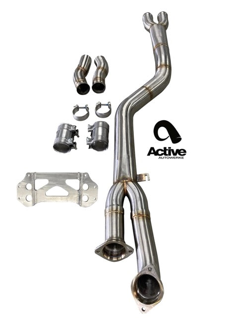 Active Autowerke G80/G82 M3/M4 Signature single mid-pipe with G-brace - w Exhaust Dump