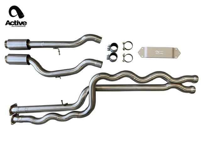 F8X BMW M3 & M4 Equal Length Mid Pipe includes Active F-brace-Rear Muffler Equal Length Mid Pipe w resonated pipes