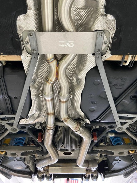 F8X BMW M3 & M4 Gen 2 Equal Length Mid Pipe includes Active F-brace-Rear Muffler Equal Length Mid Pipe w straight pipes