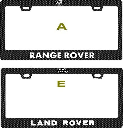 Land Rover frame, white text and black/white logo