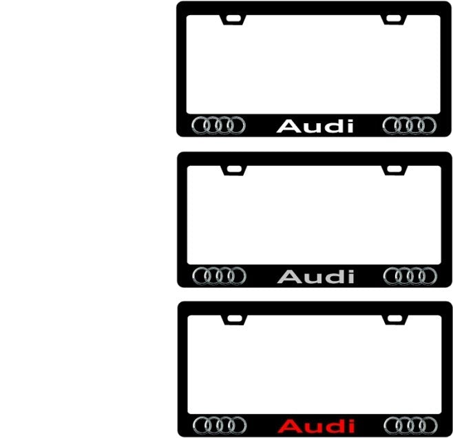 AUDI CF Plate Frame Silver Logos RED Text 2X2