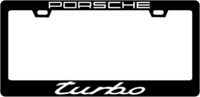 Porsche TURBO CF License Plate Frame WHITE TEXT