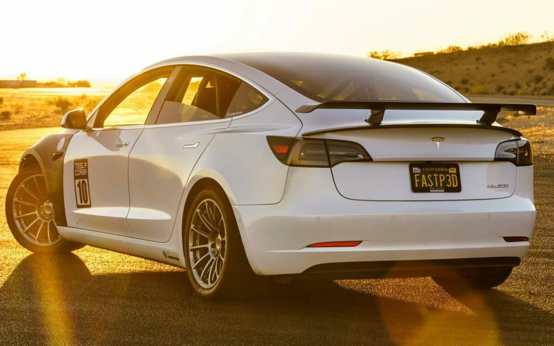 Unplugged Performance Tesla Model 3 Dual Rear Spoiler Set, Carbon, Gloss